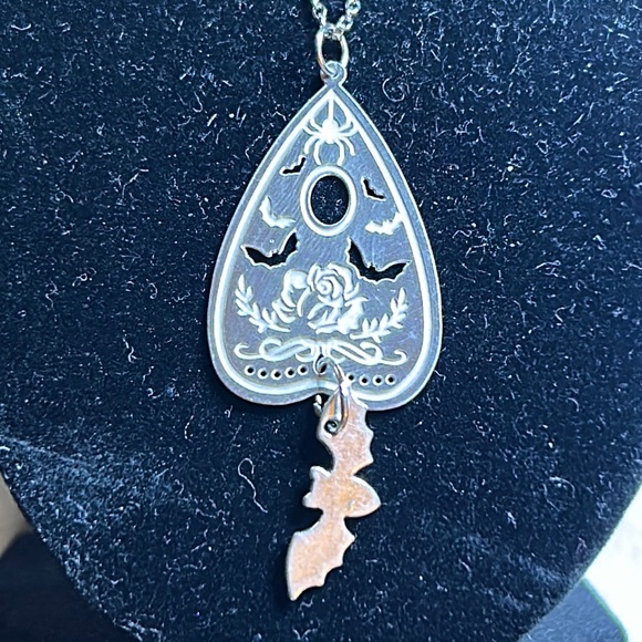 Hand Crafted Jewelry - Planchette and bat necklace